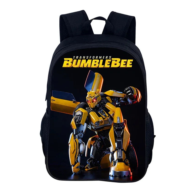Sac à dos noir avec le robot Bumblebee jaune en posture dynamique, design moderne – Transformers.