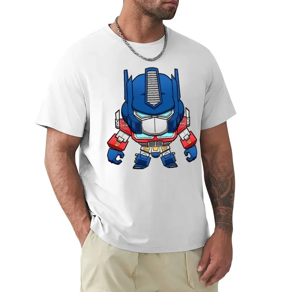 T-shirt blanc avec dessin cartoon d’Optimus Prime aux couleurs vives sur fond uni – Transformers.