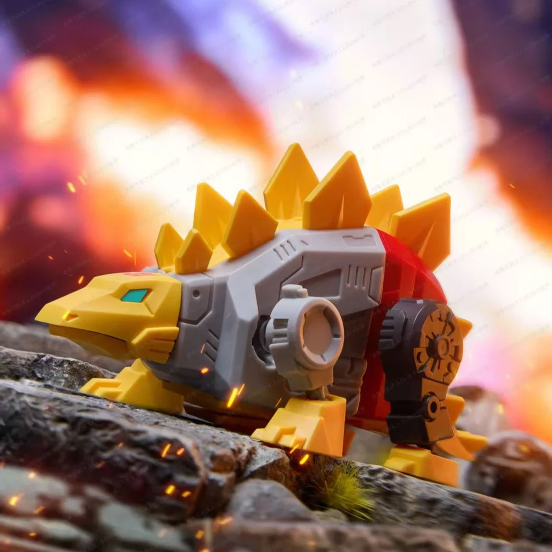 Figurka Transformers Snarl Blokees Flammes — szaro-żółty stegozaur w strefie walki
