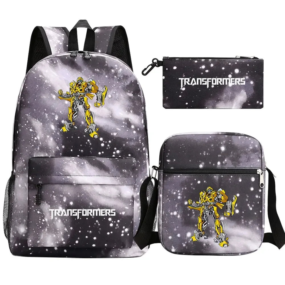 Ensemble sac à dos, sacoche et trousse noirs à motif galaxie, Bumblebee jaune – Transformers.