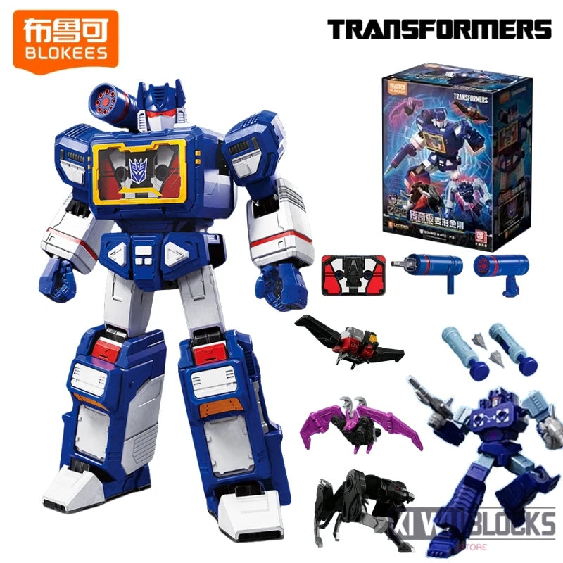 Figurka Transformers Soundwave Blitzwing Standardowy — Ruchomy granatowy model z wbudowaną kasetą z cegiełek