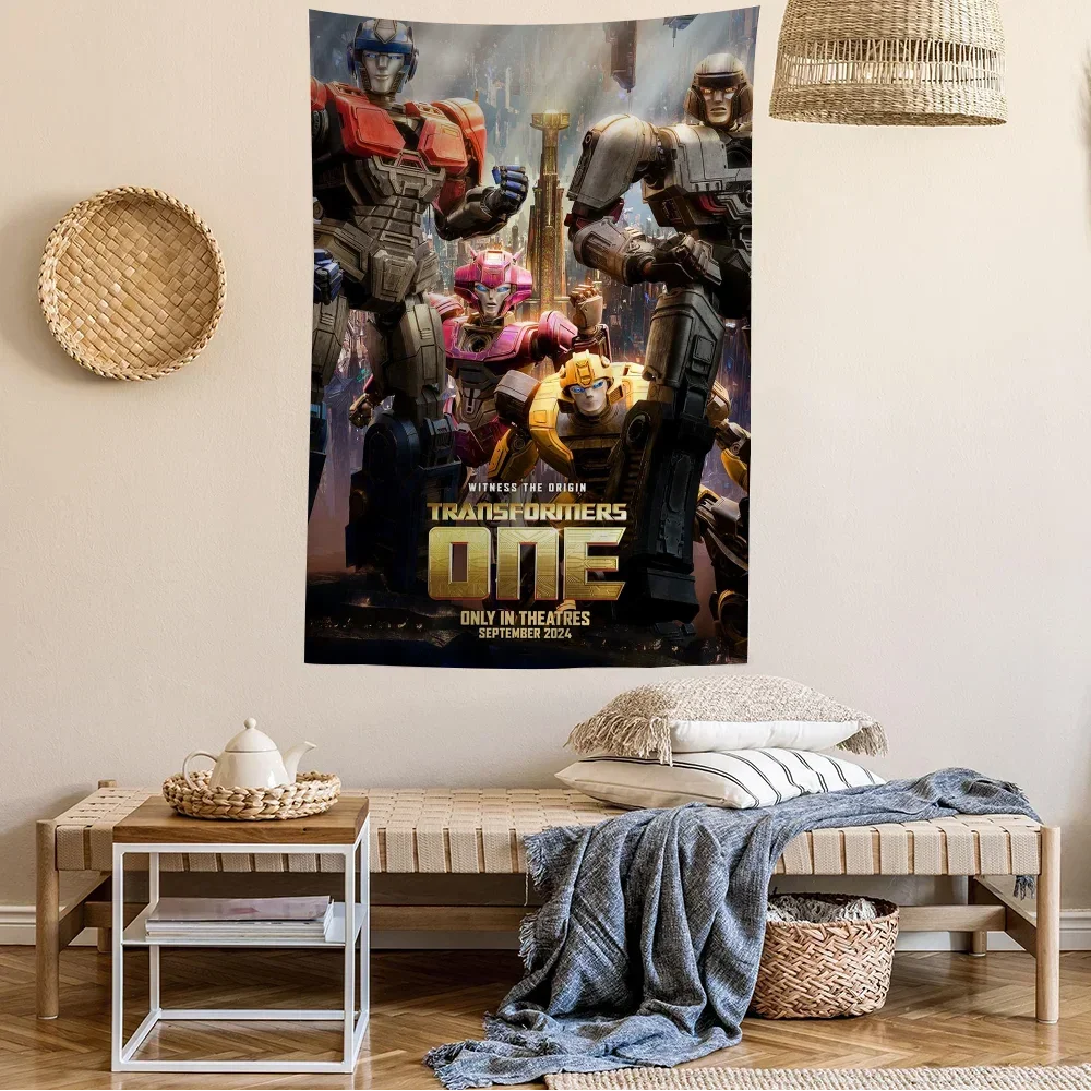 Affiche murale Transformers One avec robots colorés en posture dynamique, décor urbain sombre – Transformers.