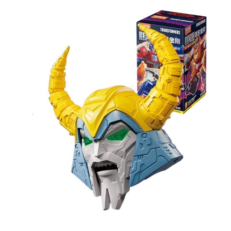 Popiersie Transformers Żółto-niebieski rogaty robot — chromowany kolekcjonerski model Blokees