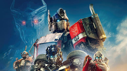 Affiche du film Transformers Rise of the Beasts avec Optimus Prime, Bumblebee et robots colorés – Transformers.