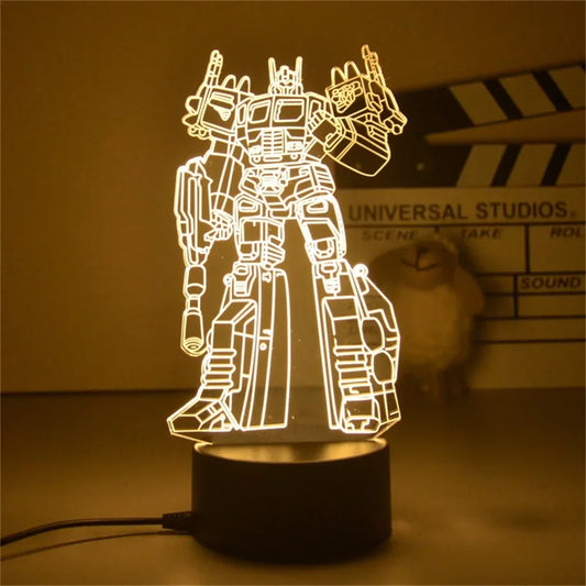 Lampe 3D Transformers Optimus Prime dans une chambre de fan