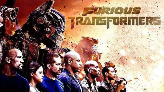 Affiche montrant un robot Transformer géant et divers personnages devant un décor explosif – Transformers.