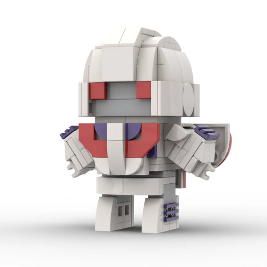 Figurka Transformers Astrotrain w wersji IDW chibi — biało-czerwony potrójny zmiennokształtny klocek
