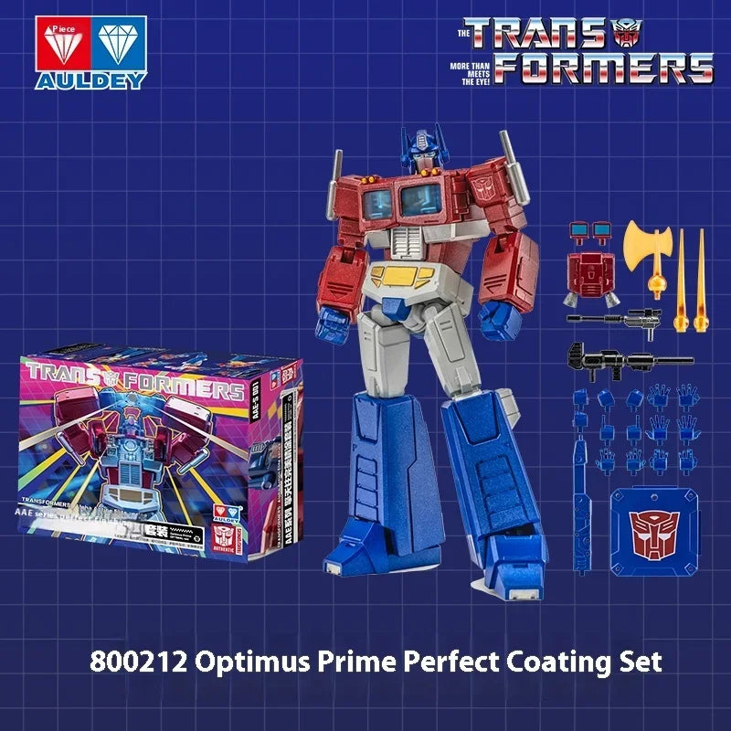Figurka Transformers Optimus Prime AULDEY G1 — Chromowana edycja Perfect Coating z pełnym zestawem akcesoriów