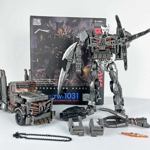 Figurka Transformers Scourge w trybie bestii TW1031 — Chromowany czworonożny model z pełnym zestawem akcesoriów