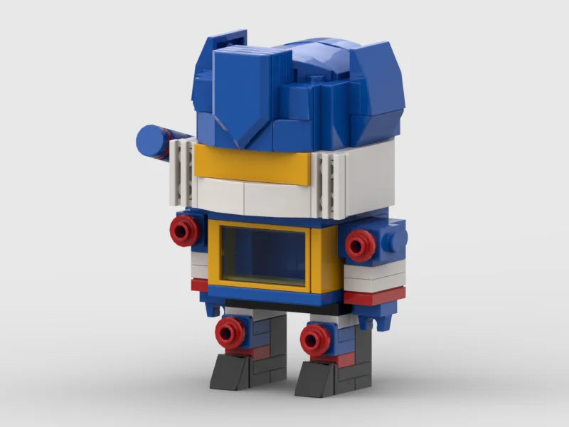 Figurka Transformers Soundwave w edycji One — niebieskie popiersie z klocków, prekursor
