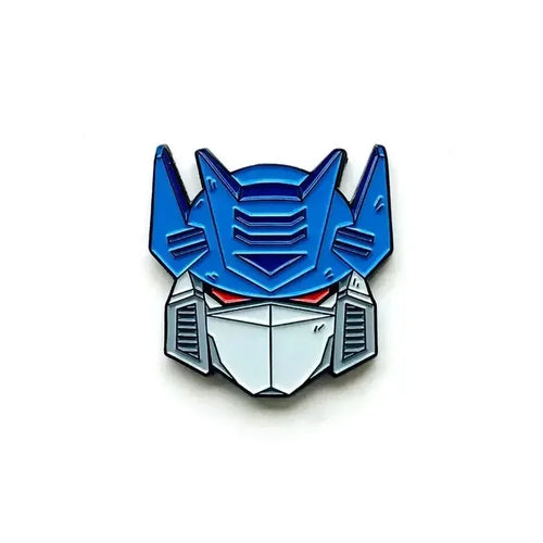 Niebieska przypinka Transformers Autobot — głowa w hełmie do plecaka