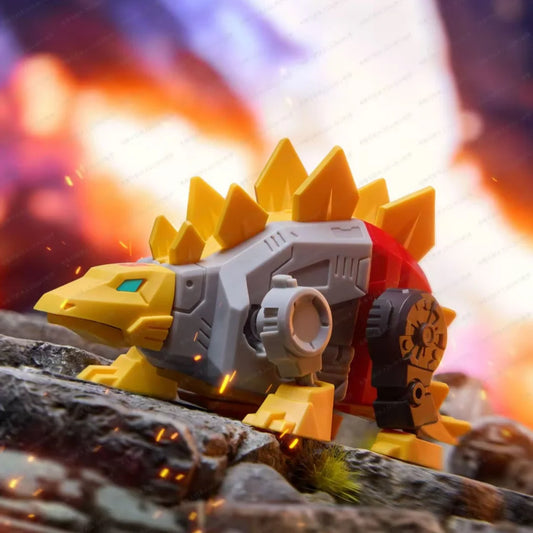 Figurka Transformers Snarl Blokees Flammes — szaro-żółty stegozaur w strefie walki