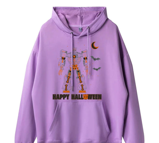 Sweat à capuche violet avec robot Transformers, motifs chauves-souris, lune orange, texte Halloween – Transformers.