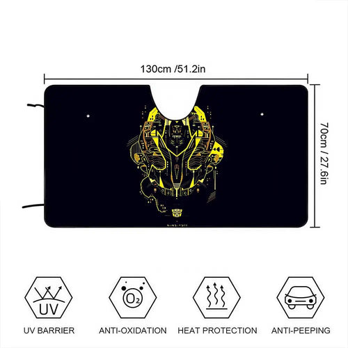 Osłona przeciwsłoneczna Transformers Bumblebee z grafiką liniową — antracytowa ochrona przeciwsłoneczna do samochodu
