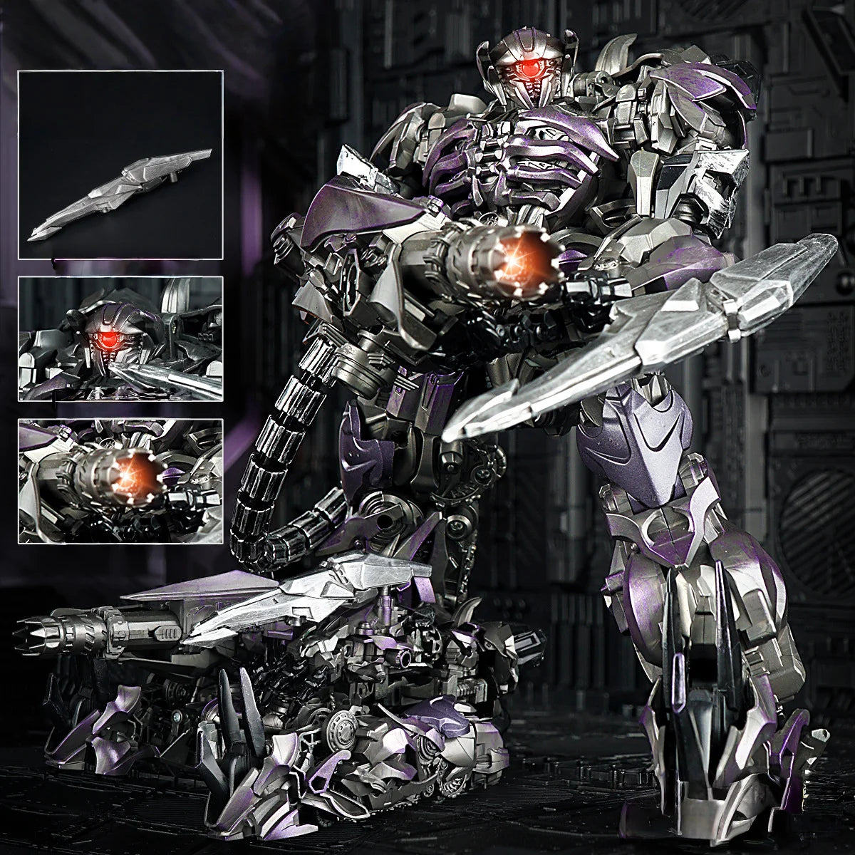 Figurka Transformers Shockwave Shockblast — robot w stylu filmowym z czerwoną diodą LED w oku