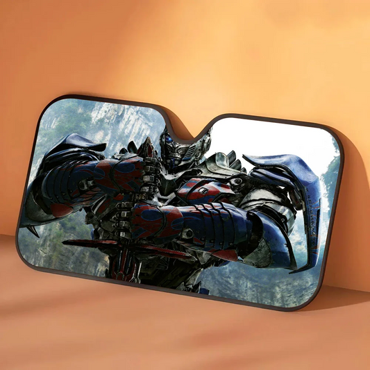 Osłona przeciwsłoneczna Transformers Optimus Prime Pozycja bojowa — Samochodowa ochrona przeciwsłoneczna, stalowoniebieski design