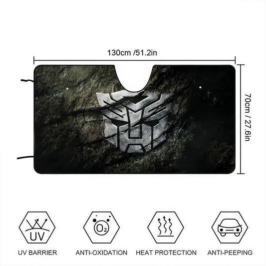 Osłona przeciwsłoneczna Transformers z grawerowanym emblematem Autobotów — Szara kamienna ochrona przeciwsłoneczna do samochodu