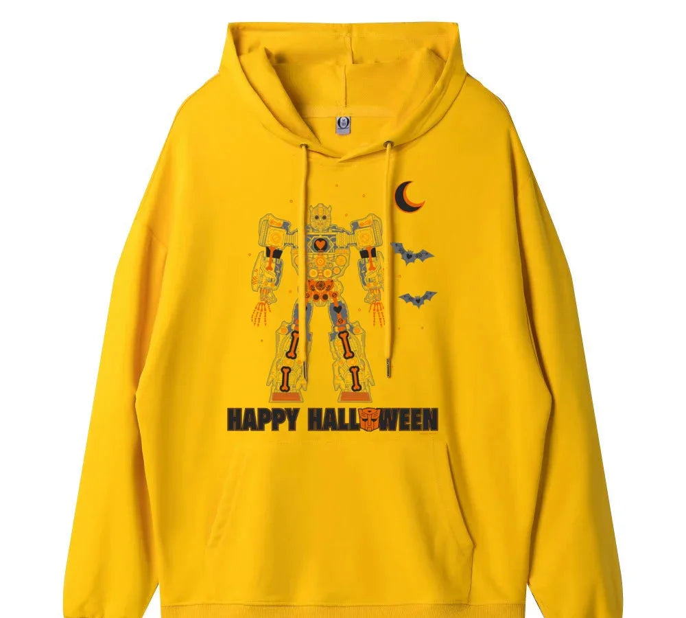 Sweat à capuche jaune avec robot Transformers, motif Halloween, chauves-souris et lune – Transformers.