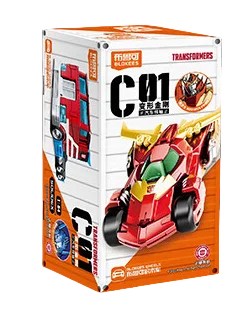 Minifigurka Transformers Czerwony samochód wyścigowy — Kompaktowy format, zielona osłona