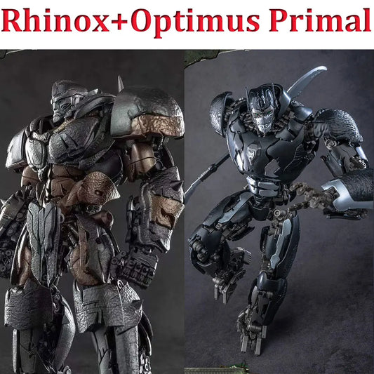 Zestaw 2 figurek Transformers Rhinox i Optimus Primal — Starannie postarzona statua premium Beast Wars