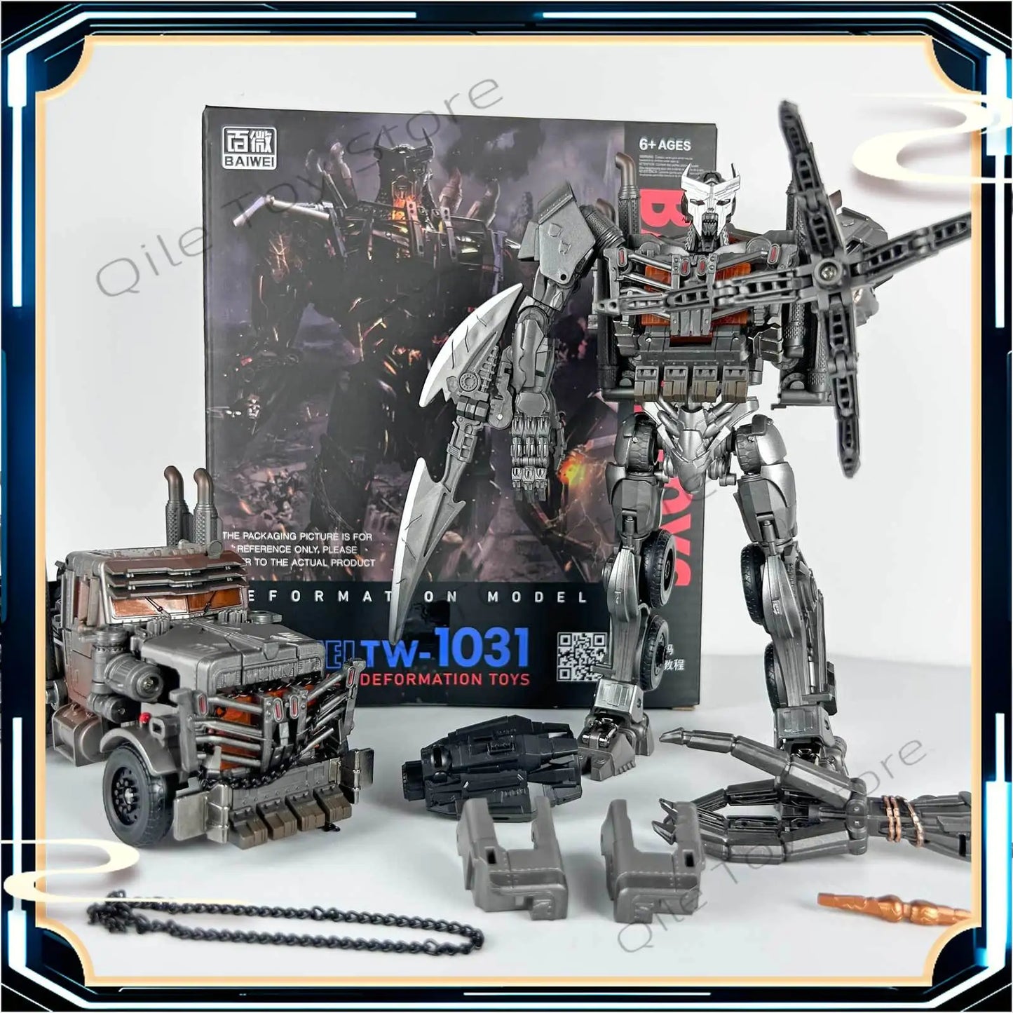 Figurka Transformers Scourge Studio Series 18 cm — zestaw akcesoriów w bieli i szarości