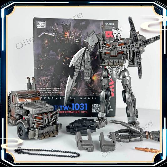 Figurine Transformers Scourge Studio Series 18cm — Coffret Accessoires Blanc et Gris