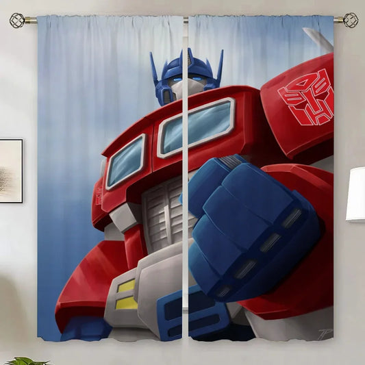 Rideau décoratif Optimus Prime imposant, illustré en rouge et bleu sur fond clair – Transformers.