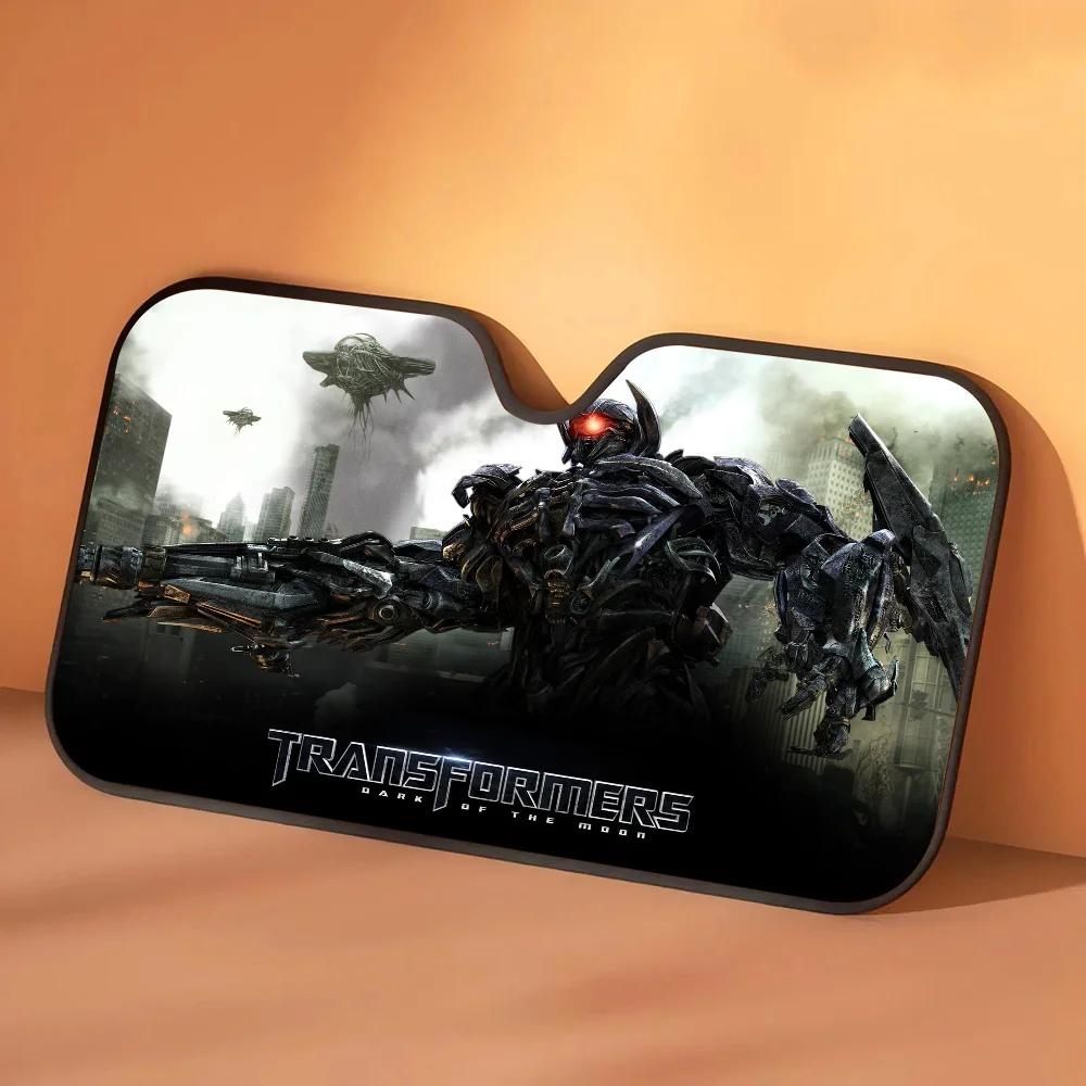 Osłona przeciwsłoneczna Transformers Logo i sylwetki walki — Samochodowa ochrona przeciwsłoneczna, szara edycja