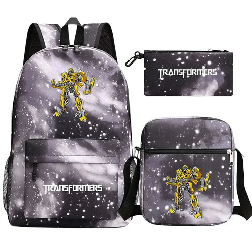 Ensemble sac à dos, sacoche et trousse noirs à motif galaxie, Bumblebee jaune – Transformers.