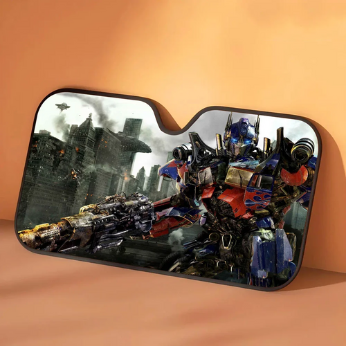 Osłona przeciwsłoneczna Transformers Optimus Prime Miejska bitwa — Samochodowa ochrona przeciwsłoneczna, szare miasto