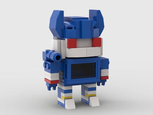 Figurka Transformers Soundwave w klasycznej wersji — niebiesko-biały klocek, wbudowana kaseta
