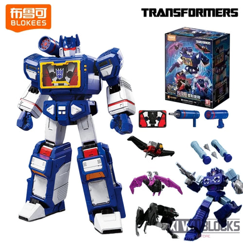 Figurka Transformers Soundwave Blitzwing Standardowy — Ruchomy granatowy model z wbudowaną kasetą z cegiełek