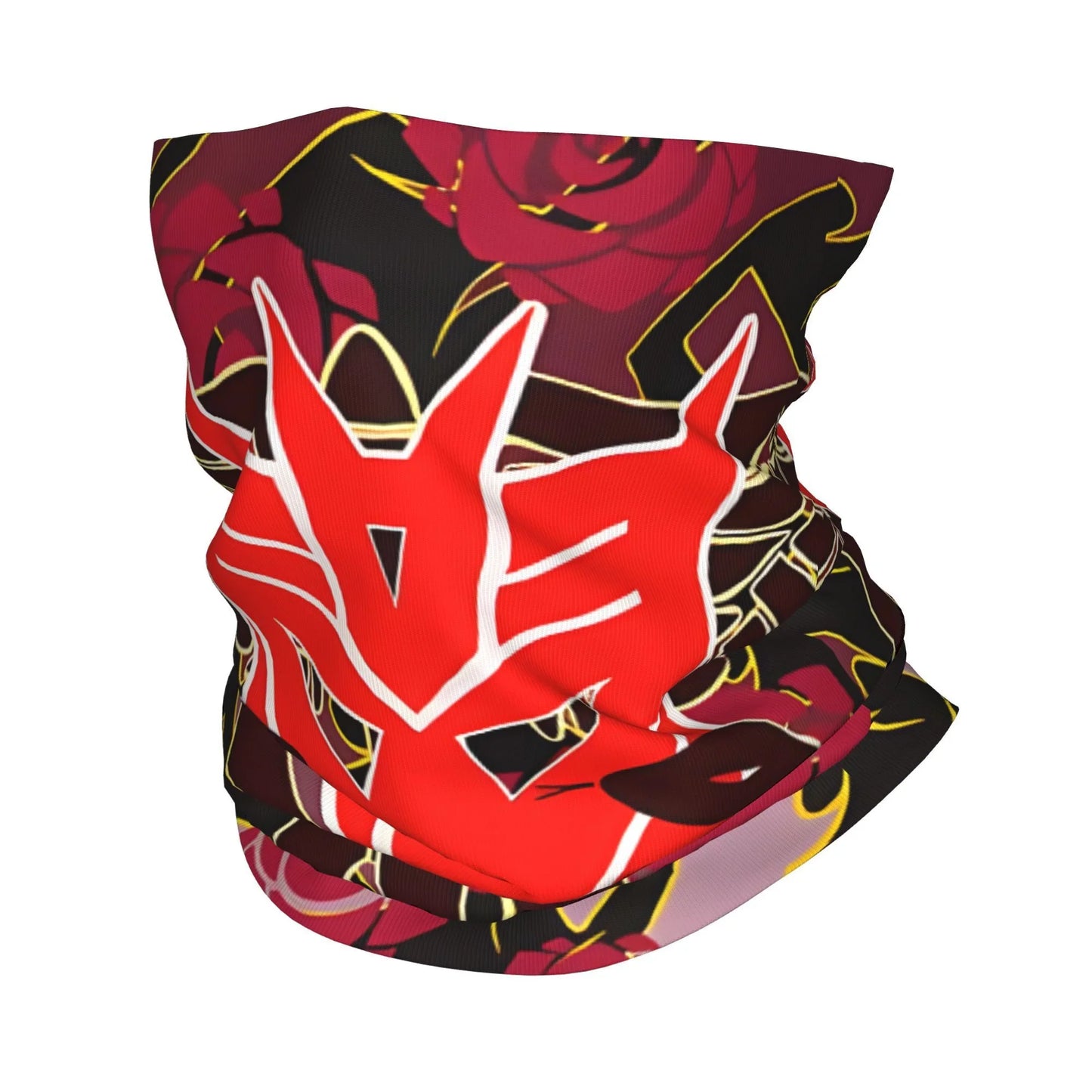 Tour de cou Transformers rouge motif Decepticon stylisé sur fond de roses – Transformers.