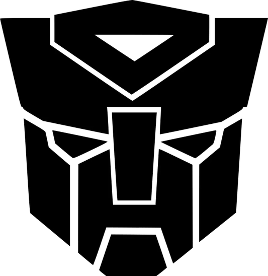 Logo noir Autobot stylisé sur fond transparent, visage géométrique robotique – Transformers.